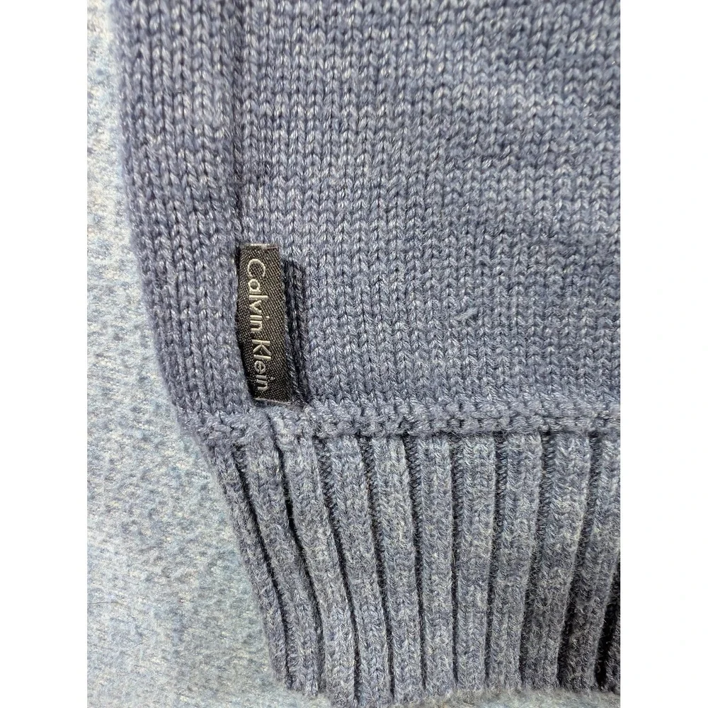 Calvin Klein Sweater Mens Medium Gray Blue Half Zip Mock Neck Cotton Blend Knit